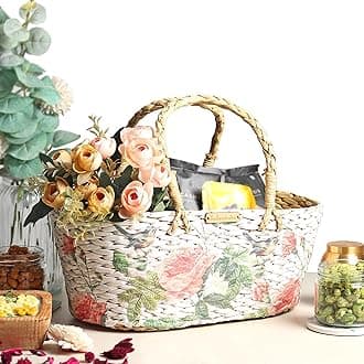 Habere India-All the Cultures Fabricating India Wicker Hamper Basket | Bamboo Basket | Cane Gift Hamper Baskets | Seagrass Shelf Organiser | Decorative Fruit Baskets (Design 17; L33 x W19 x H15 cm)