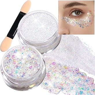 Face Glitter, 2pcs Body Glitter Gel, Hair Glitter Gel, 20g/0.7oz Versatile Glitter Set for Face, Body, Hair, 2 Sizes White Glitter Gel for Makeup