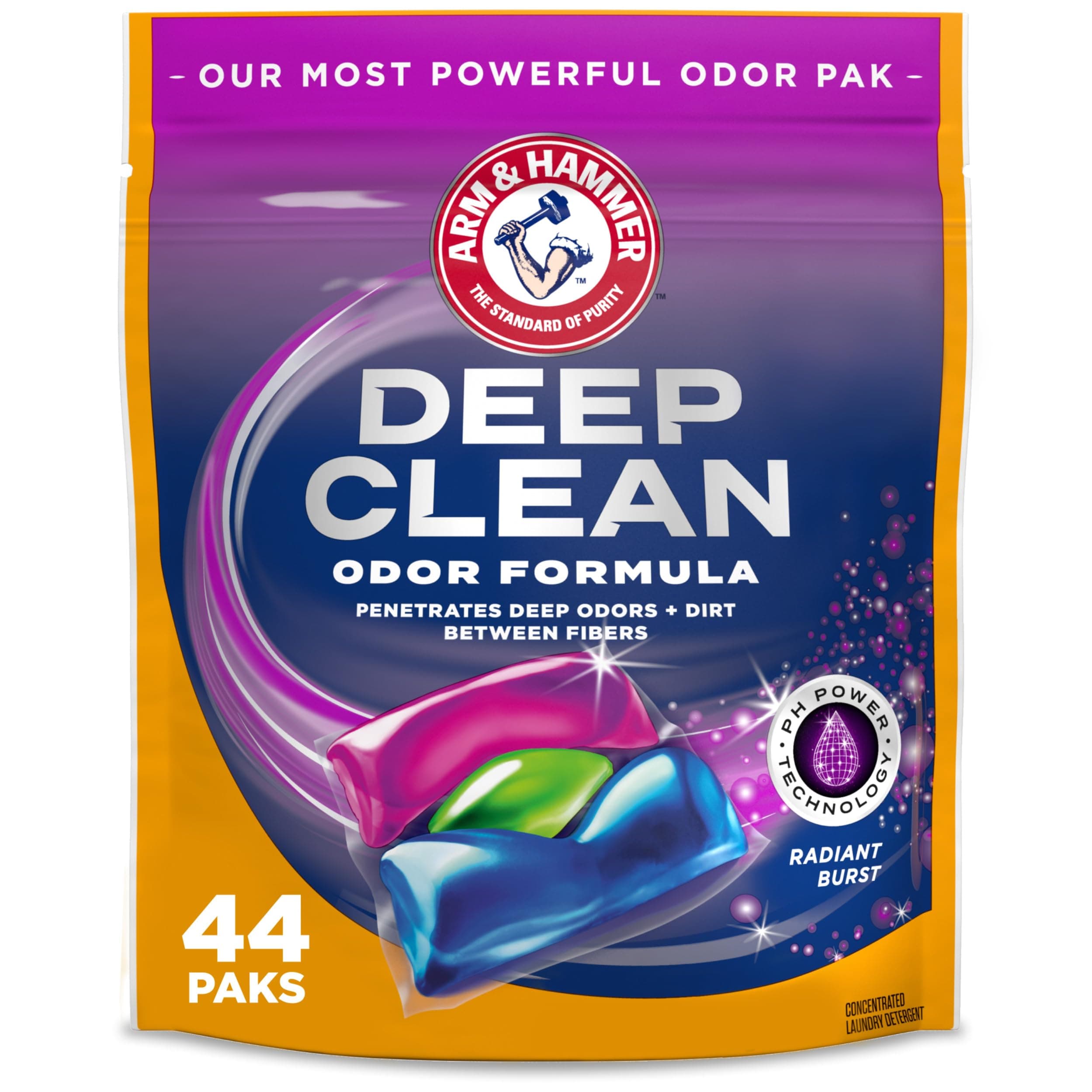ARM & HAMMER Laundry Detergent Bundle with Deep Clean Odor Formula, 44 Count