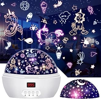 MOKOQIKid Unicorn Night Light for Girls, Star Projector Night Lights Rotating Light Projector with Timer Color Changing Birthday Christmas Gifts for 3-5-10 Year Old Girl