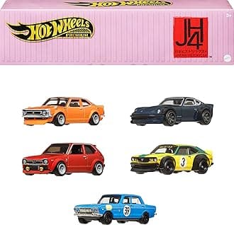 Premium Car Culture - History of Japan, Set of 5 Stacking Collectible Die-Cast Cars with Metal Frame and RealRiders Tyres, Toy for Kids, 3+ Years, HRW84