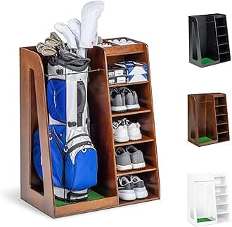 GoSports Premium Wooden Golf Bag Organizer and Storage Rack - Choose Your Style