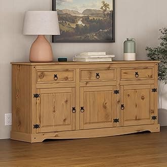 Furniture Dash Solid Wood Buffet Sideboard 65.9" W, 16.9" D, 31.6" H - 3 Doors & 3 Drawers - Farmhouse Buffet, Farmhouse Furniture, Storage Cabinet, Cupboard Console Table - Corona Collection
