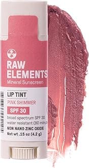 Raw Elements Organic Pink Lip Shimmer Zinc Oxide SPF 30+, 0.15oz