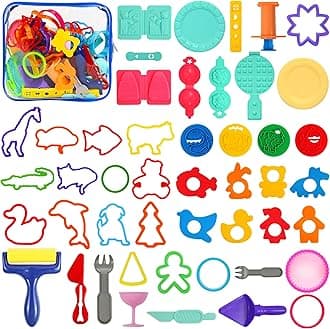 FRIMOONY Dough Tools Set for Kids, Various Animal Molds, Rolling Pins, Random Color, 47 PCS