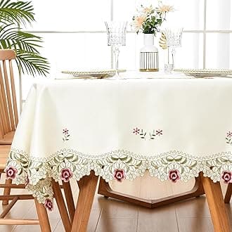 AONELAS Jacquard Floral Tablecloth Little Rose Embroidered Lace Beige Table Cover for Home Dining Kitchen Decor Rectangular 60 x 84 inch