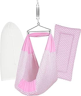 Baby Swing Cradle (Jhula) for Newborns – Cloth Cradle with Removable Mattress, Mosquito Net, Spring & Triangle Hanger | Up to 15 kg | (Wave Pink)