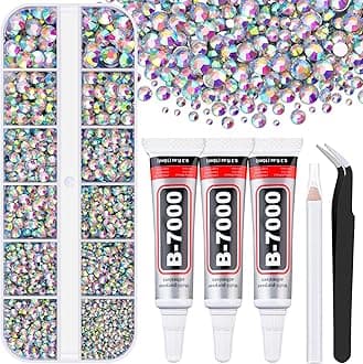 6000Pcs Resin Rhinestones for Bedazzling with 3Pcs B7000 Jewelry Glue, 1 Box AB Flatback Rhinestones for Crafting Crafts DIY, Crystals Gems for Clothing Shoes Tumblers Nail Art Makeup