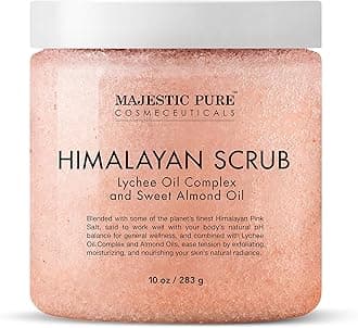 MAJESTIC PURE Himalayan Salt Body Scrub with Lychee Oil, Exfoliating Salt Scrub to Exfoliate & Moisturize Skin, Deep Cleansing - 10 oz