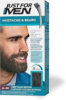 Just For Men Mustache & Beard, Beard Dye for Men with Brush, With Keratin Biotin Aloe and Coconut Oil for Healthy Facial Hair - Deep Dark Brown, M-46, Pack of 1 (Packaging May Vary)