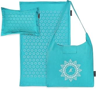 ProsourceFit Ki Acupressure Mat and Pillow Set with 100% Natural Linen for Back/Neck Pain Relief and Muscle Relaxation, Bahama Blue