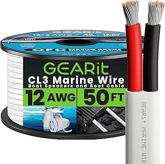 GEARit 12 Gauge Marine Wire, 12/2 AWG (50ft) Marine Grade Tinned Copper Oxygen Free, Duplex 2-Conductor Insulated Red & Black Electrical Cable for Boat, Automotive, RV, Camper, Trailer