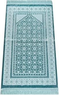 Soft Plush Lux Velvet Muslim Prayer Rug, Thick Janamaz, Sajadah, Soft Islamic Prayer Rug, Islamic Gifts, Prayer Carpet Mat, Elegant, Color: Blue