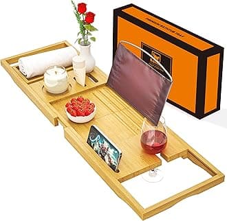 Premium Bathtub Tray Caddy - Bath Tray Expandable - Bath Tub Tray Table for Bathtub, Bamboo Wooden, Fits Most Bath Tubs