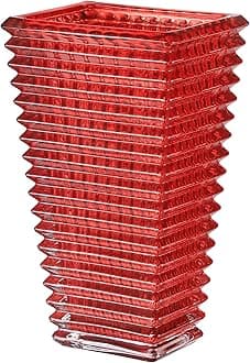 Crystal Glass Vase, Large Crystal Vases for Flowers, Large Flower Vase, Red Modern Vases for Living Room, Bedroom, Kitchen, Dining Table, Mantle, Wedding, 11 Inches
