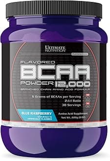 Ultimate NutritionFlavored BCAA Powder 12,000, Post Workout Recovery Drink, 3g Leucine 1.5g Valine 1.5g Isoleucine,Branch Chain Amino Acids Supplements for Muscle Recovery,30 Servings, Blue Raspberry