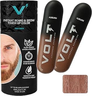 VOLT Grooming Temporary Instant Beard Color for Men, Quick Drying Plant-Based Brush On Beard, Hair, Mustache & Eyebrow Color, Safe for Sensitive Skin, Auburn Red, 2-Pack Refill, 90+ Applications