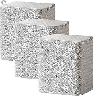 3 Pack Large Capacity Clothes Storage Bags with Zips, Portable Non Woven Closet Organizer Foldable Storage Containers for Comforters Blankets Bedding Wardrobe Storage (110L)