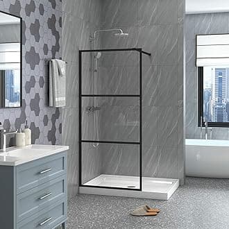 Goodyo 34" X 72" Shower Door Clear Tempered Glass Framed Shower Screen Walk-in Black Finish, 3 Pieces Divided Pattern