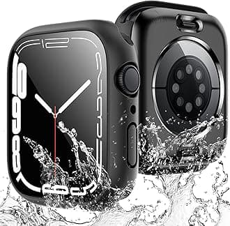 2 Pack Waterproof Case for Apple Watch SE/SE2/Series 6/5/4 44mm, with PC Tempered Glass Screen Protector, [IP67 Waterproof Certified] [Overall Protection] Cover for iWatch S6/S5/S4 44mm, Black