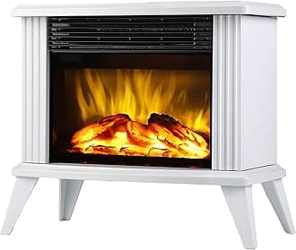 DONYER POWER Mini Electric Fireplace Tabletop Portable Heater,14.8'' (White, Metal)