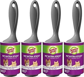 Scotch-Brite Pet Hair Pickup Extra Sticky Lint Roller, Designed for Removing Fur + Fluff on Couches, Clothes, Dog and Cat Beds, & More, 4 Pack, 192 Easy-Tear Adhesive Sheets Total