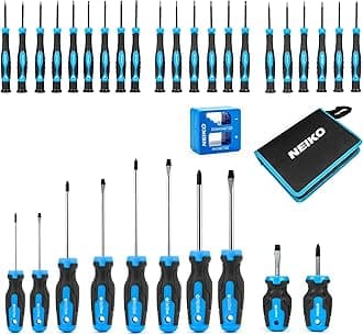 NEIKO 01379A Master Screwdriver Set, 32 Piece Magnetic Precision Screwdrivers, Phillips, Flathead, Slotted, and Torx Drivers, Includes Magnetizer and Demagnetizer, Small Magnetic Screwdrivers