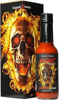 Elijah's Xtreme Regret Reserve Hot Sauce - Carolina Reaper, Trinidad Scorpion, and Habanero Pepper - 5oz bottle contains 70% of the hottest peppers in the world