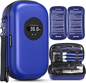 Insulin Cooler Travel Case with Rechargeable Temp Display, Large Insulin Pen Cooler Travel Case with 2 x 160g TSA Approved Ice Packs, Waterproof Insulated Cooler Bag for Daily Use & Trip