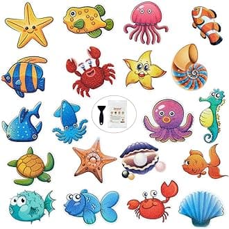 Bathtub Non Slip Stickers,20 PCS Cartoon Sea Creatures Anti-Slip Shower Stickers with Silicone Scraper for Bath Tub Floor