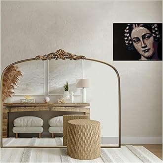 Vintage Gold Ornate Baroque Mirror - 36"X30" Arched Antique Brass Mirror with Full Metal Frame - Ideal for Entryway, Fireplace, Living Room, Hallway or Wall Decor (Upgrade Tempered Glass)