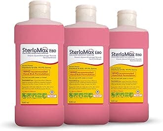 SterloMax 80% Ethanol-based Hand Rub Sanitizer and Disinfectant 500 ml -Pack of 3