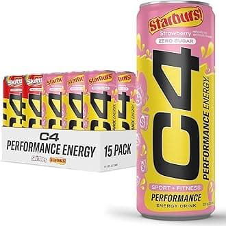 Cellucor C4 Performance Energy Drink | Starburst™ Strawberry & Skittles™ Variety Pack | Zero Sugar Carbonated Preworkout Energy | 150mg Caffeine with Beta Alanine | 12 Fl Oz (15 Pack)