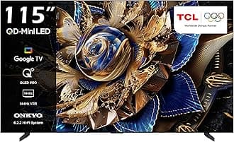 TCL 115 Inch 4K QD-Mini LED HDR Google TV, 20000+Local Dimming Zones,5000nits 144Hz VRR+240Hz DLG, Dolby Vision IQ, Quantum Dot Pro, Wifi TV, 115X955-MAX - (2024 Model), Black