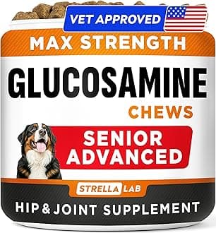 Senior Advanced Glucosamine Chondroitin Joint Supplement for Dogs - Hip & Joint Pain Relief Pills - Large & Small Breed - Hip Joint Chews Canine Joint Health - Chews Older Dogs - Bacon Flavor-120Ct