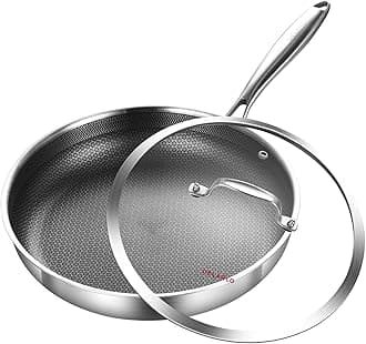 DELARLO 30.5 cm 3-Ply Hybrid Non Stick Stainless Steel Pan with Lid, Suitable for Induction Oven, Suitable for All Cooktops, Detachable Handle