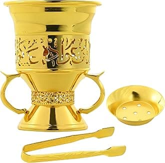 Metal Frankincense Resin Incense Burner, Incense Censer, Portable Bakhoor Burner, Charcoal Bakhoor Burner, Myrrh Burner with Tongs (Glod-02)
