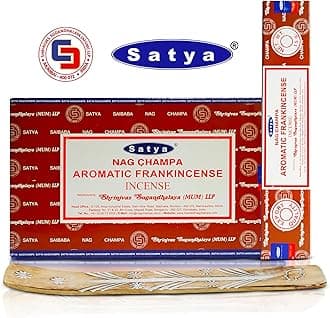 Satya Aromatic Frankincense Incense Sticks 180 gm (15GM X 12 Pack) from Satya Sai Baba Nag Champa and Raajsee Incense Sticks Holder Bundle, Free from Chemicals,Natural Insenses