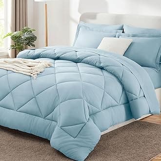 CozyLuxKing Bed in a Bag 7-Pieces Comforter Sets with Comforter and Sheets Light Blue All Season Bedding Sets with Comforter, Pillow Shams, Flat Sheet, Fitted Sheet and Pillowcases