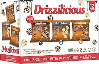Drizzilicious Mini Rice Cakes Variety Pack- Rice Crisps, Healthy Snack for Adults and Kids, Flavored Rice Cakes, Vegan, Gluten Free Snack, Allergen Free, Only 90 Calories Per Bag- 0.74 oz (Pack of 12)