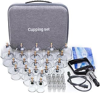 24 Cupping Set Massage Therapy Cups, Cupping kit for Massage Therapy, Professional Cupping Therapy Set with Hand Pumps, Suction Hijama Cups with Portable Case, for Cellulite Reduction,