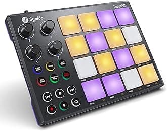 Synido Beat Maker Machine with 16 RGB Backlit Beat Pads, TempoPAD USB Portable MIDI Drum Pad Controller, 4 Assignable Knobs, for Beginner Music Production, Black