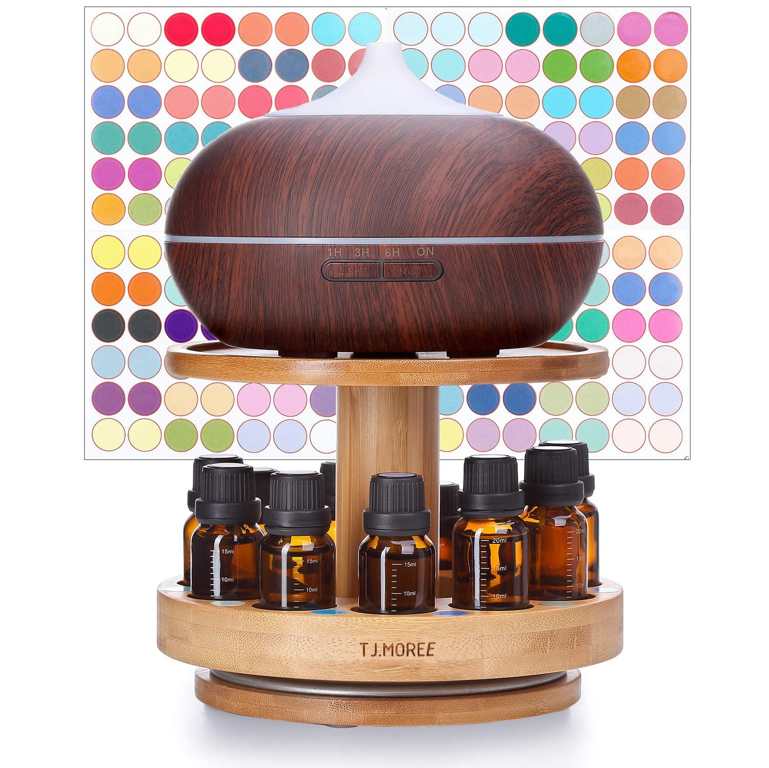 Bamboo Diffuser Holder Carousel- 2 Tier Height Increase Rack with Upper Tray for Holding Diffuser, for 5ml, 10ml, 15ml, 20ml Essential Oils Bottles
