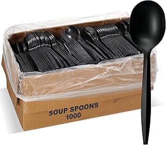 ELEGANT DISPOSABLES1000 Count Bulk Cutlery (Soup Spoons, Black)
