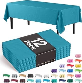 Party Solids Pack Of 12 Premium Plastic Tablecloth 54 Inch x 108 Inch Rectangle Table Cover - Turquoise