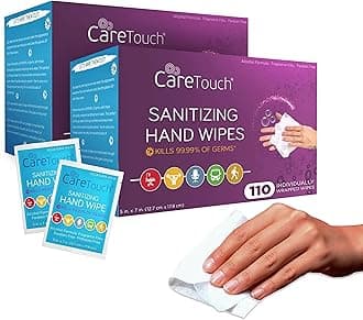 Care Touch Hand Sanitizer Wipes – 220 Individually Wrapped Packets (Box of 2, 110 Wipes Each)