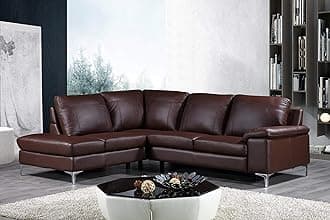 Cortesi Home Contemporary Dallas Genuine Leather Sectional Sofa with Left Side Facing Chaise Lounge, Brown 80"x98"