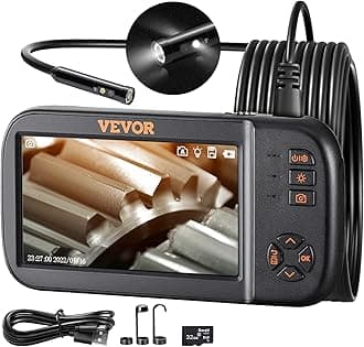 VEVOR Endoscope With Light Triple Lenses - 4.5 Inch IPS Screen Industrial Inspection Camera 1920x1080 Waterproof Pipe Camera for Car Engines, Sewers, HVAC Channels