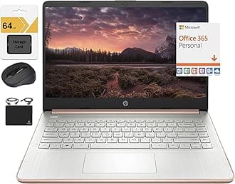 HP 14" HD Ultra Lightweight Low Profile Laptop Quad-Core Intel Celeron Processor 4GB RAM 128GB (64GB eMMC+ 64GB Card) Wi-Fi Up to 11 Hours Windows 11 S + 1 Year Office 365+Hubxcel Accessories, Rose