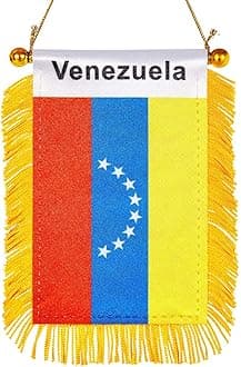 WXTWKWXTWK 3 X 5 Inch Venezuela Flag Venezuelan Window Hanging Flag Small Mini Car Flags Banners Rearview Mirror Decoration With Suction Cup Golden Fringy Banner